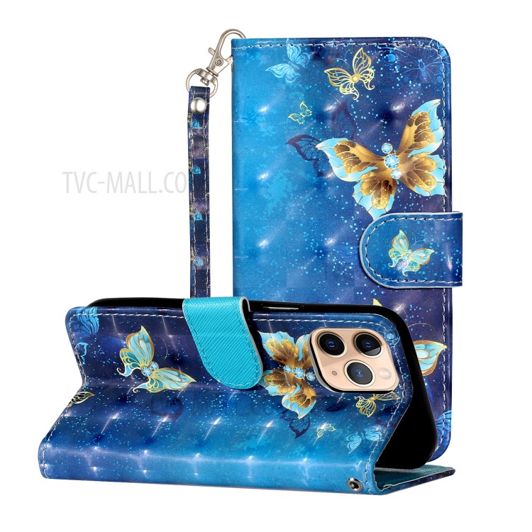 Light Spot Decor Pattern Printing Wallet Stand Leather Case with Strap for iPhone 12 mini - Metal Butterflies-2