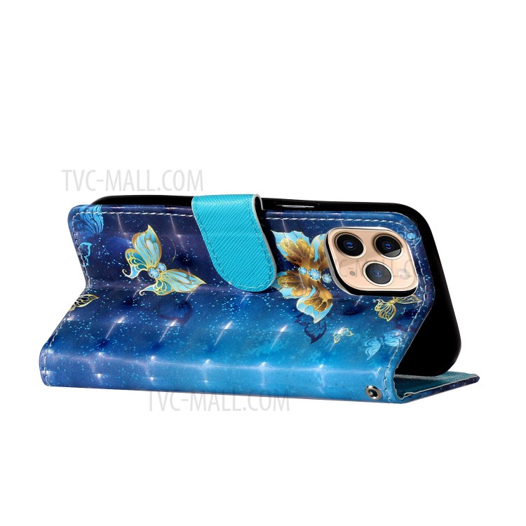 Light Spot Decor Pattern Printing Wallet Stand Leather Case with Strap for iPhone 12 mini - Metal Butterflies-5