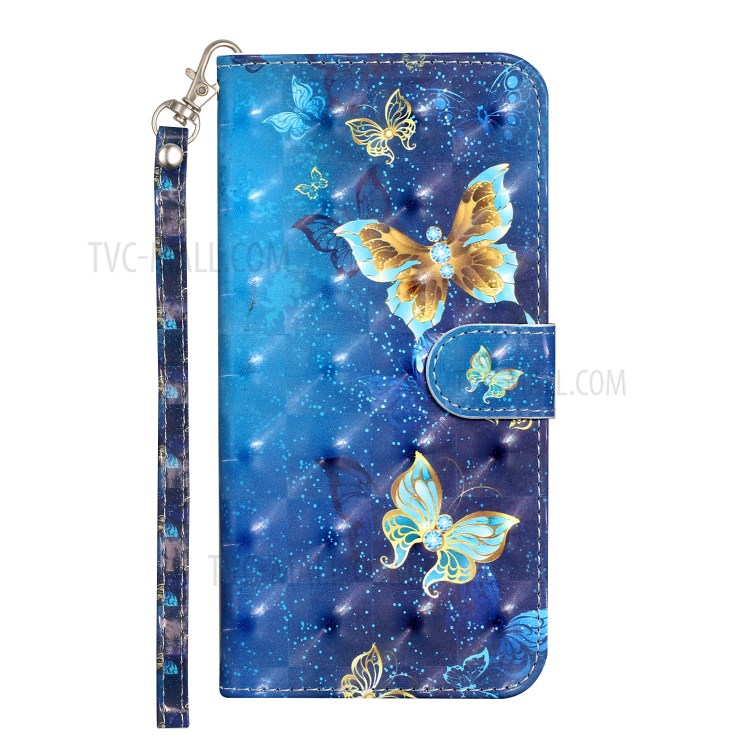 Light Spot Decor Pattern Printing Wallet Stand Leather Case with Strap for iPhone 12 Pro/12 Max 6.1 inch - Metal Butterflies-3