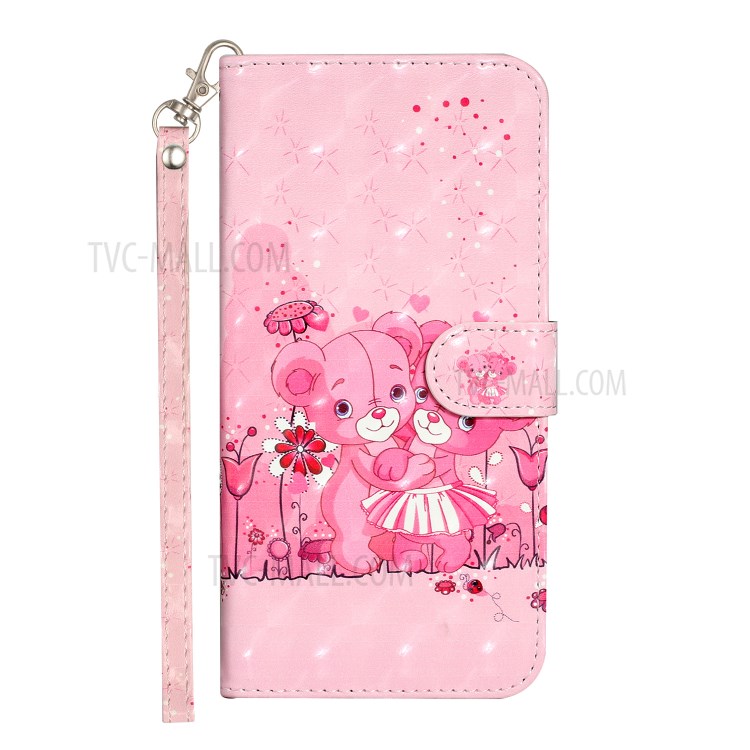 Light Spot Decor Pattern Printing Wallet Stand Leather Case with Strap for iPhone 12 Pro/12 - Couple Bears-3