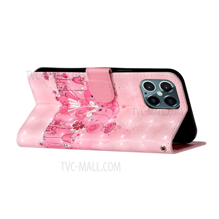 Light Spot Decor Pattern Printing Wallet Stand Leather Case with Strap for iPhone 12 Pro/12 - Couple Bears-5