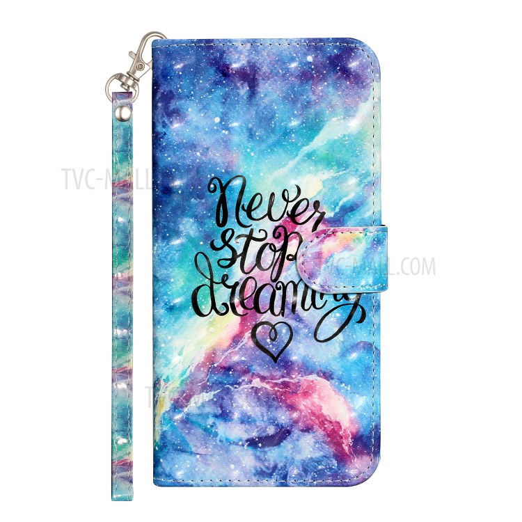 Light Spot Decor Pattern Printing Wallet Stand Leather Case with Strap for iPhone 12 Pro/12 - Never Stop Dreaming-3