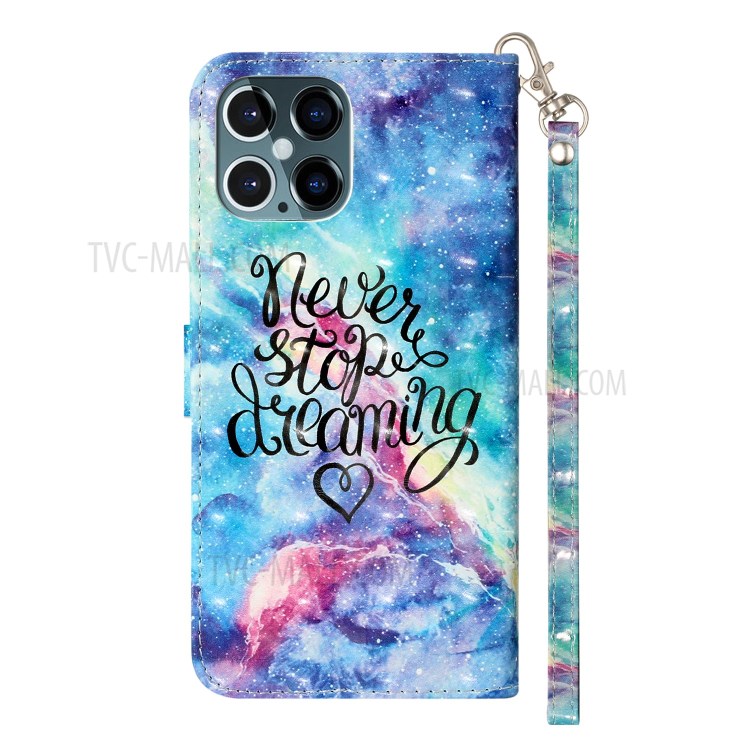 Light Spot Decor Pattern Printing Wallet Stand Leather Case with Strap for iPhone 12 Pro/12 - Never Stop Dreaming-4