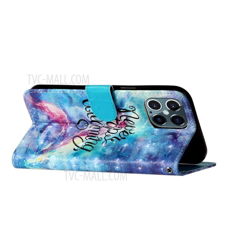 Light Spot Decor Pattern Printing Wallet Stand Leather Case with Strap for iPhone 12 Pro/12 - Never Stop Dreaming-5