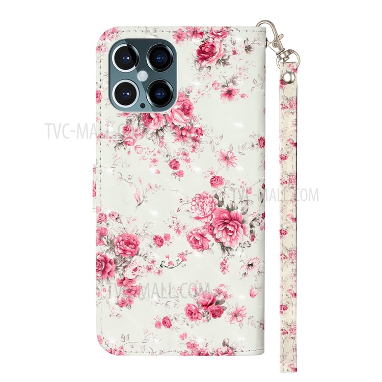 Light Spot Decor Pattern Printing Wallet Stand Leather Case with Strap for iPhone 12 Pro/12 - Flowers-4