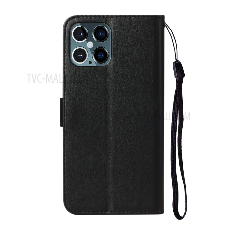 Solid Color Leather with Wallet Cover for iPhone 12 Max/12 Pro 6.1 inch - Black-4