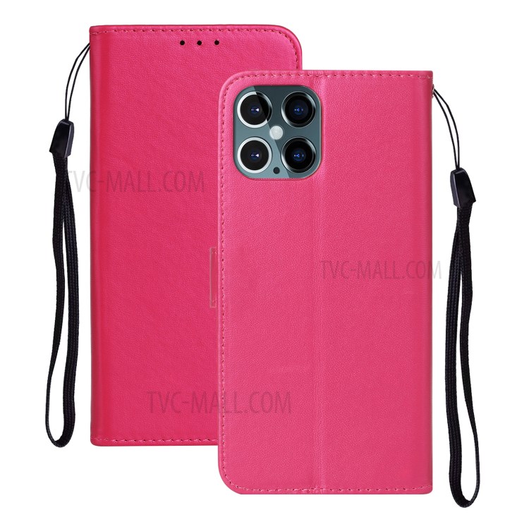 Solid Color Leather with Wallet Cover for iPhone 12 Pro/12 - Rose-1