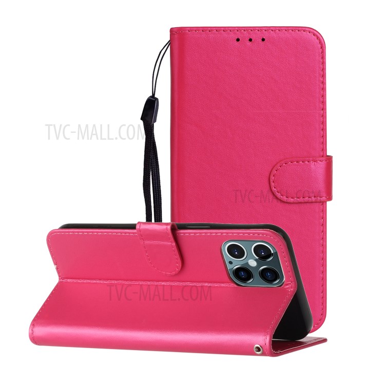 Solid Color Leather with Wallet Cover for iPhone 12 Pro/12 - Rose-2