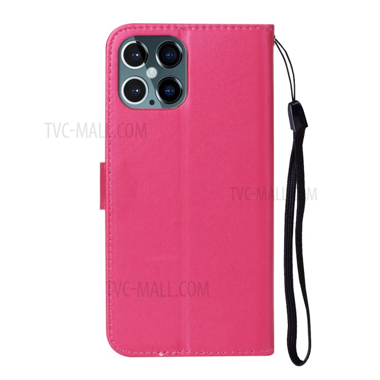 Solid Color Leather with Wallet Cover for iPhone 12 Pro/12 - Rose-4
