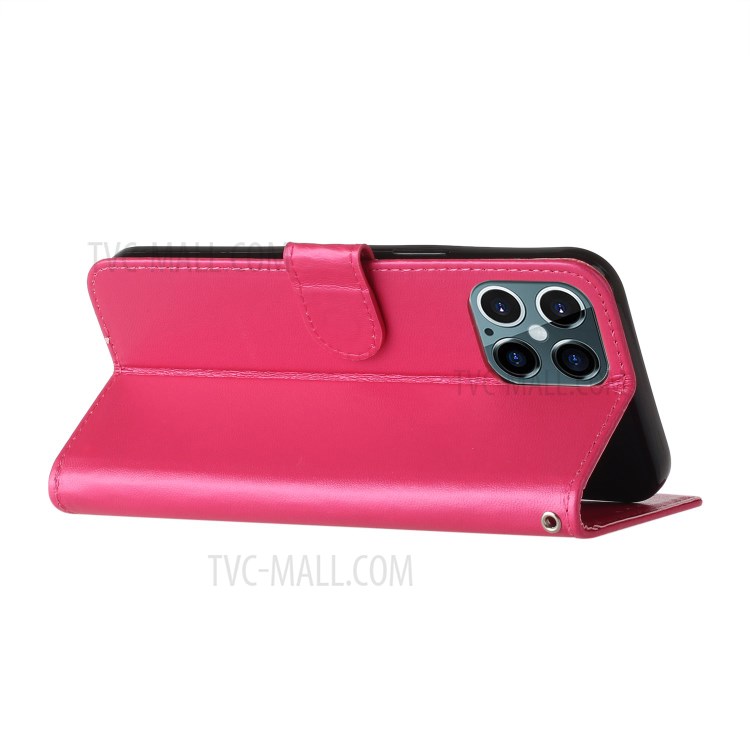 Solid Color Leather with Wallet Cover for iPhone 12 Pro/12 - Rose-5