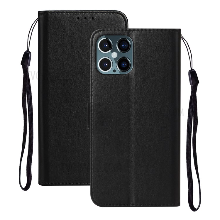 Solid Color Style with Card Slots Leather Shell for iPhone 12 Pro Max 6.7 inch - Black-1