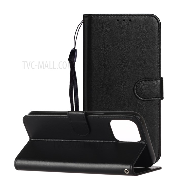 Solid Color Style with Card Slots Leather Shell for iPhone 12 Pro Max 6.7 inch - Black-2