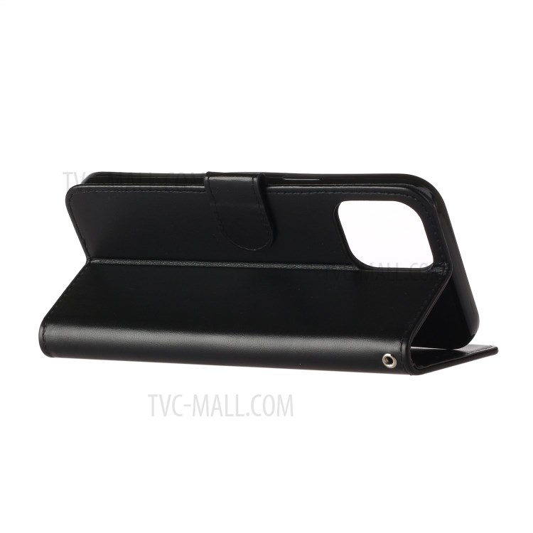 Solid Color Style with Card Slots Leather Shell for iPhone 12 Pro Max 6.7 inch - Black-5