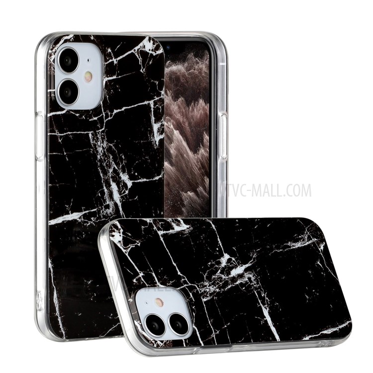 Marble Pattern IMD TPU Back Cover for iPhone 12 mini - Black/White-1