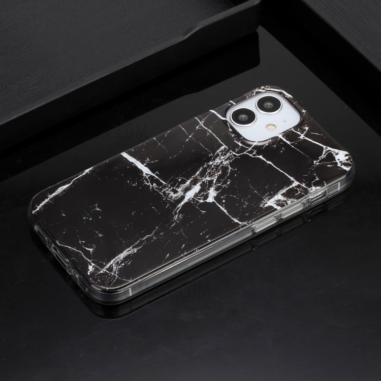 Marble Pattern IMD TPU Back Cover for iPhone 12 mini - Black/White-6