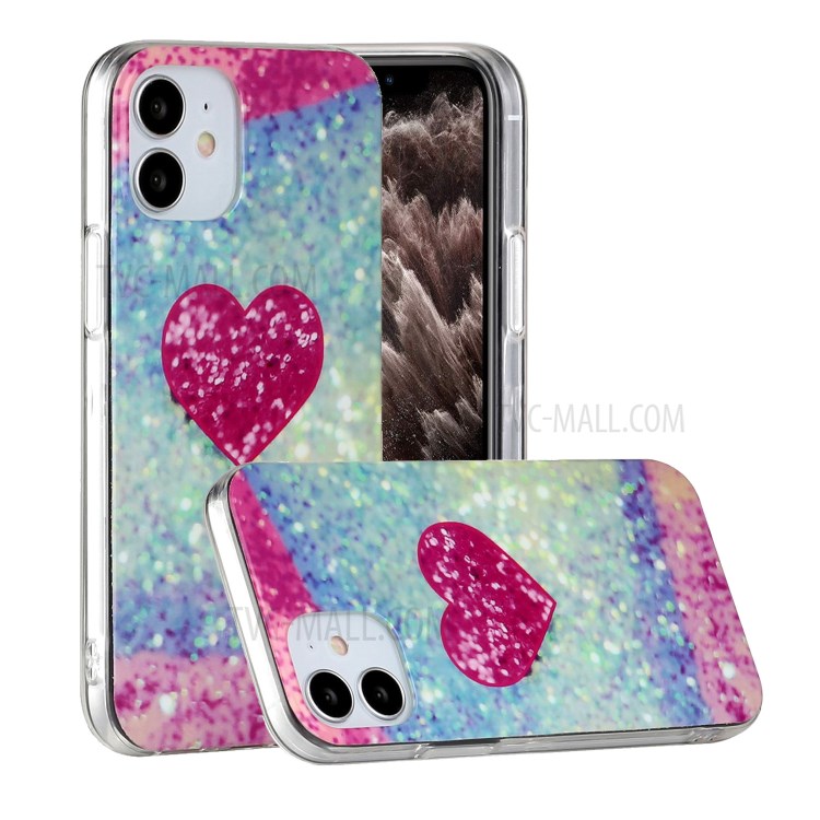 Marble Pattern IMD TPU Back Cover for iPhone 12 mini - Rose Heart-1