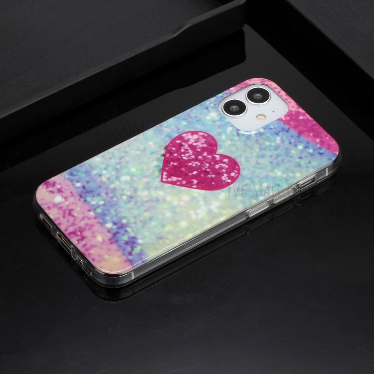 Marble Pattern IMD TPU Back Cover for iPhone 12 mini - Rose Heart-3