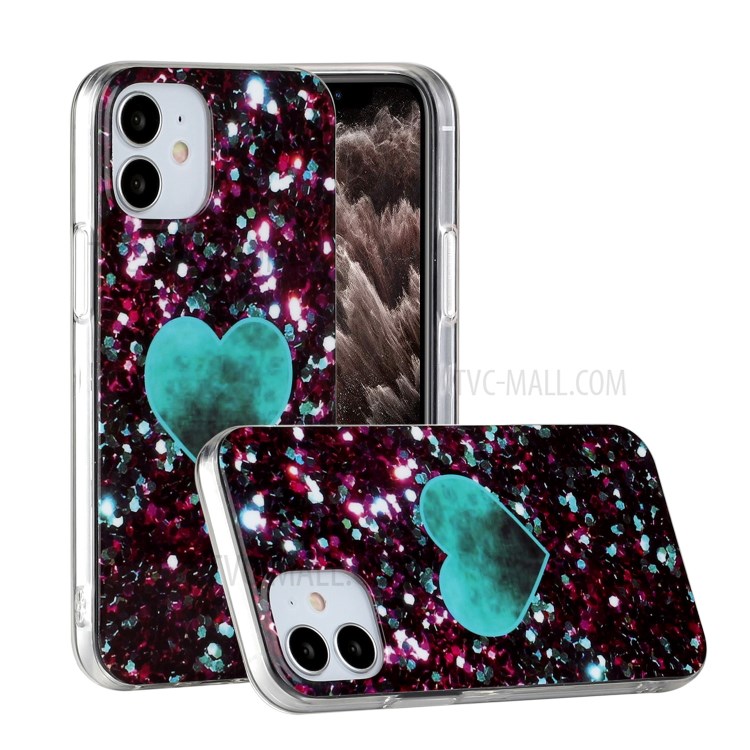 Marble Pattern IMD TPU Back Cover for iPhone 12 mini - Blue Heart-1