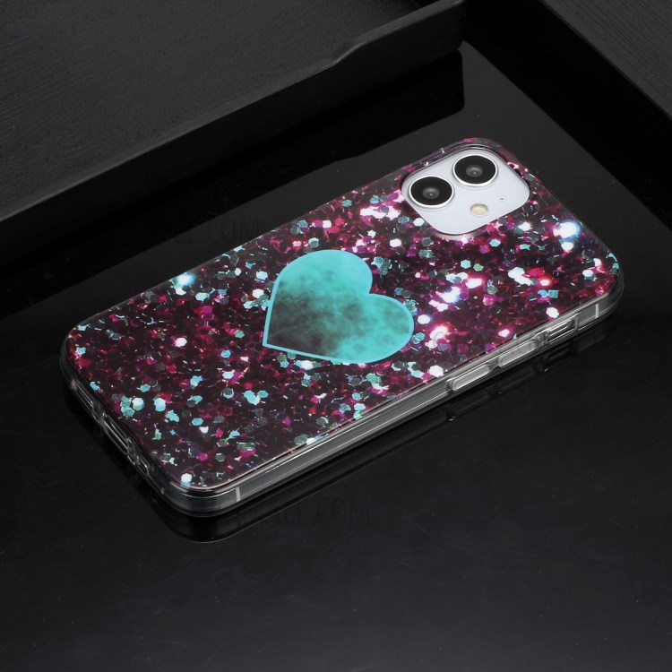 Marble Pattern IMD TPU Back Cover for iPhone 12 mini - Blue Heart-2