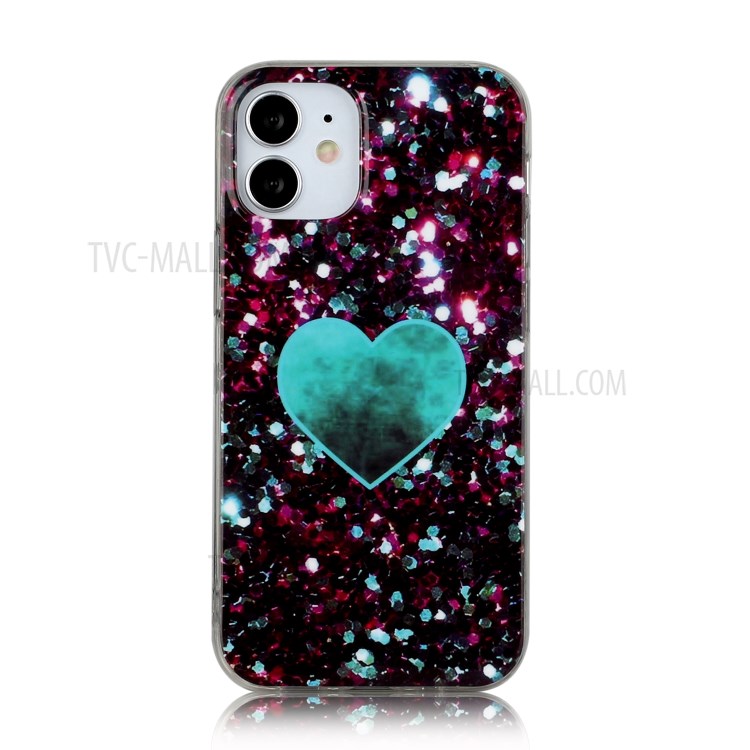 Marble Pattern IMD TPU Back Cover for iPhone 12 mini - Blue Heart-3