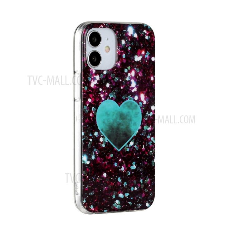 Marble Pattern IMD TPU Back Cover for iPhone 12 mini - Blue Heart-4