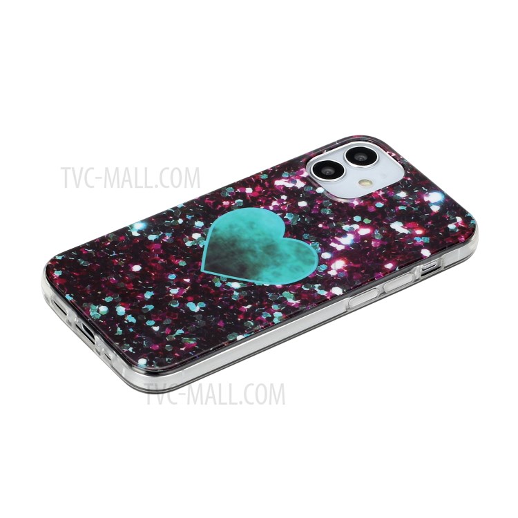 Marble Pattern IMD TPU Back Cover for iPhone 12 mini - Blue Heart-5