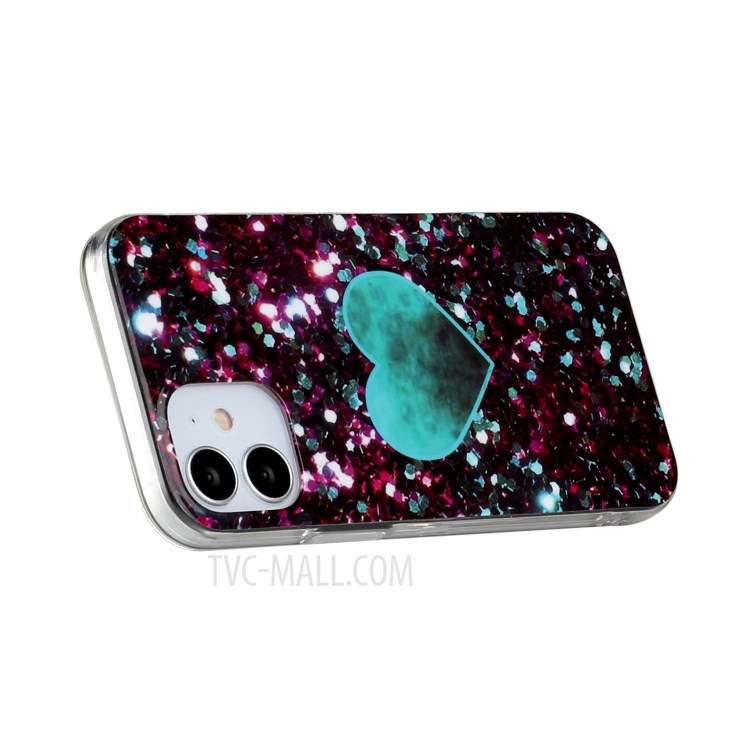 Marble Pattern IMD TPU Back Cover for iPhone 12 mini - Blue Heart-6
