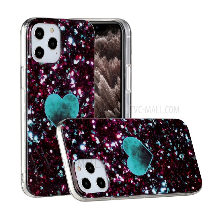 Marble Skin IMD TPU Back Cell Phone Case for iPhone 12 Pro/12 - Blue Heart-1