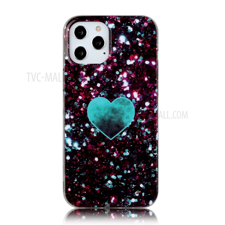 Marble Skin IMD TPU Back Cell Phone Case for iPhone 12 Pro/12 - Blue Heart-2