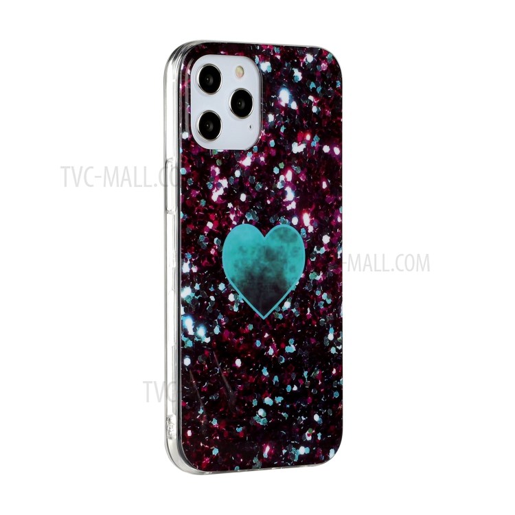 Marble Skin IMD TPU Back Cell Phone Case for iPhone 12 Pro/12 - Blue Heart-3