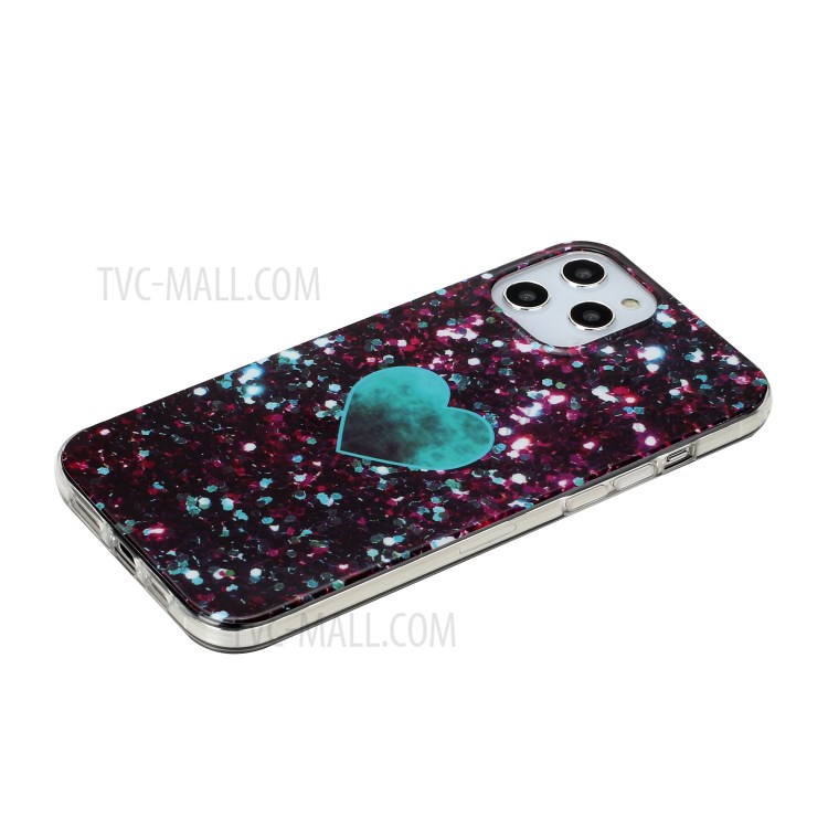 Marble Skin IMD TPU Back Cell Phone Case for iPhone 12 Pro/12 - Blue Heart-4