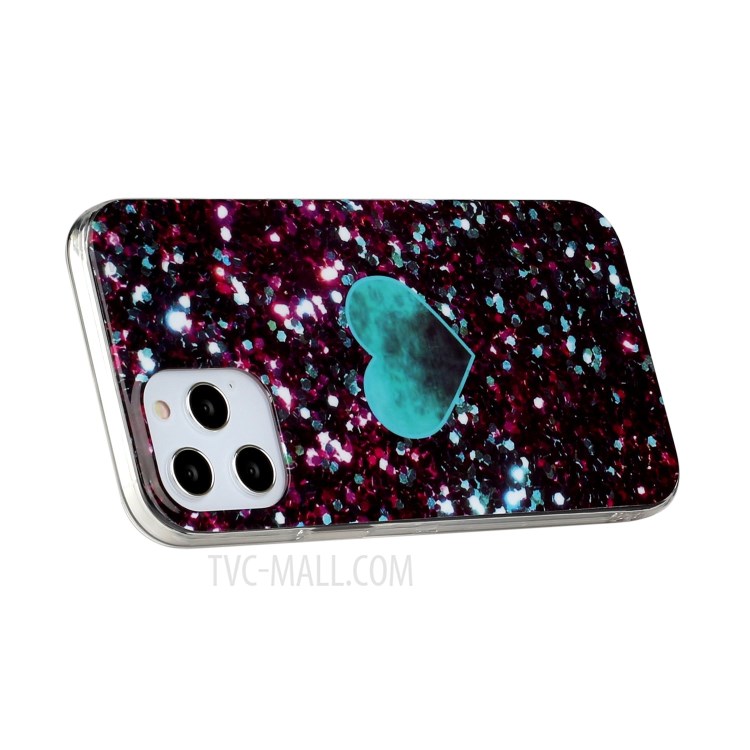 Marble Skin IMD TPU Back Cell Phone Case for iPhone 12 Pro/12 - Blue Heart-5