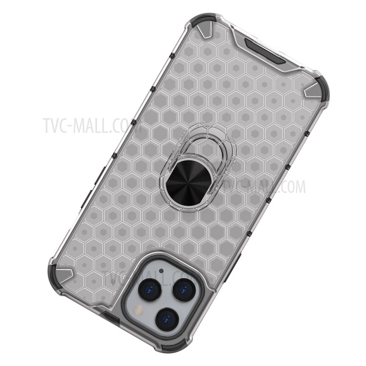 Honeycomb Pattern TPU + PC Hybrid Cover with Finger Ring Kickstand for iPhone 12 Pro Max 6.7 inch - White-7