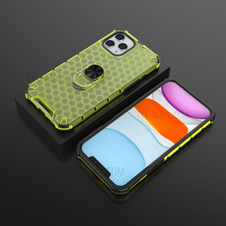 Honeycomb Pattern TPU + PC Hybrid Cover with Finger Ring Kickstand for iPhone 12 Pro Max 6.7 inch - Green-2