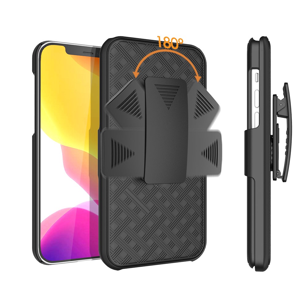 Woven Texture Swivel Belt Clip Kickstand PC Hard Case for iPhone 12 mini-2