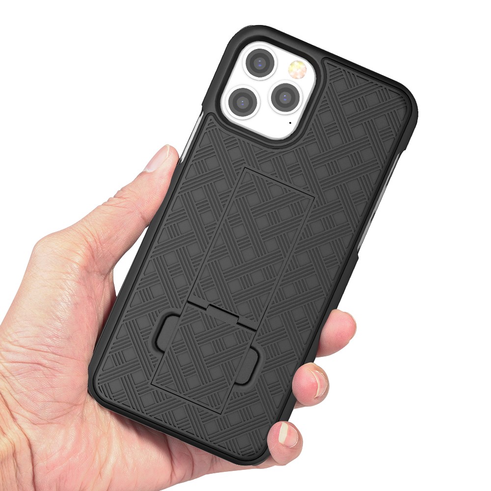 Woven Texture Swivel Belt Clip Kickstand PC Hard Case for iPhone 12 mini-3