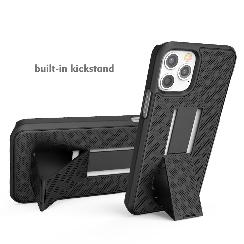 Woven Texture Swivel Belt Clip Kickstand PC Hard Case for iPhone 12 5.4 inch-4