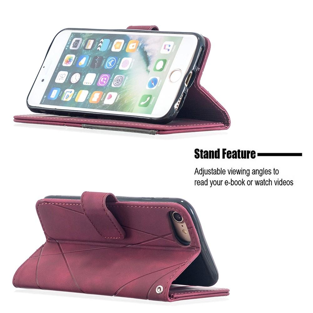 BF05 Geometric Texture Wallet Stand Leather Case for iPhone SE (2nd Generation)/8/7 4.7 inch - Wine Red-2