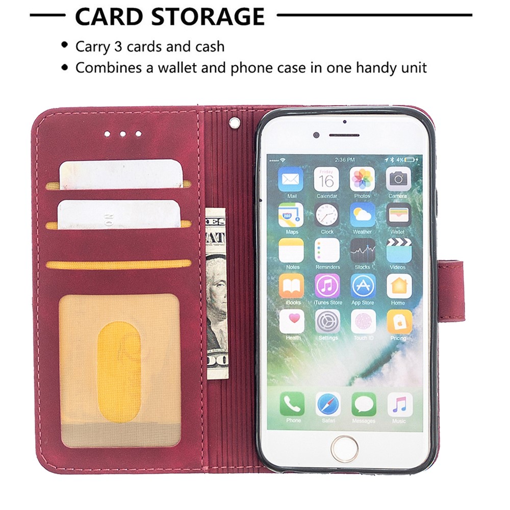 BF05 Geometric Texture Wallet Stand Leather Case for iPhone SE (2nd Generation)/8/7 4.7 inch - Wine Red-3