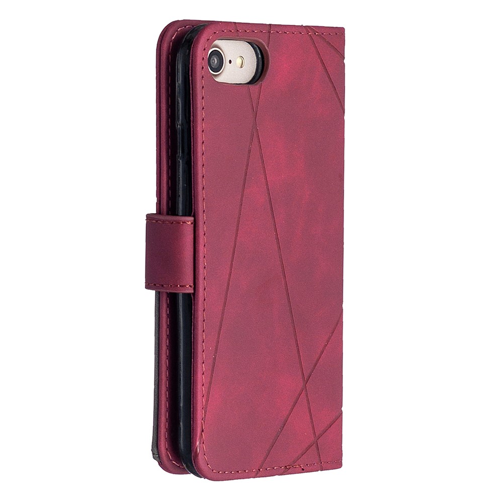 BF05 Geometric Texture Wallet Stand Leather Case for iPhone SE (2nd Generation)/8/7 4.7 inch - Wine Red-7