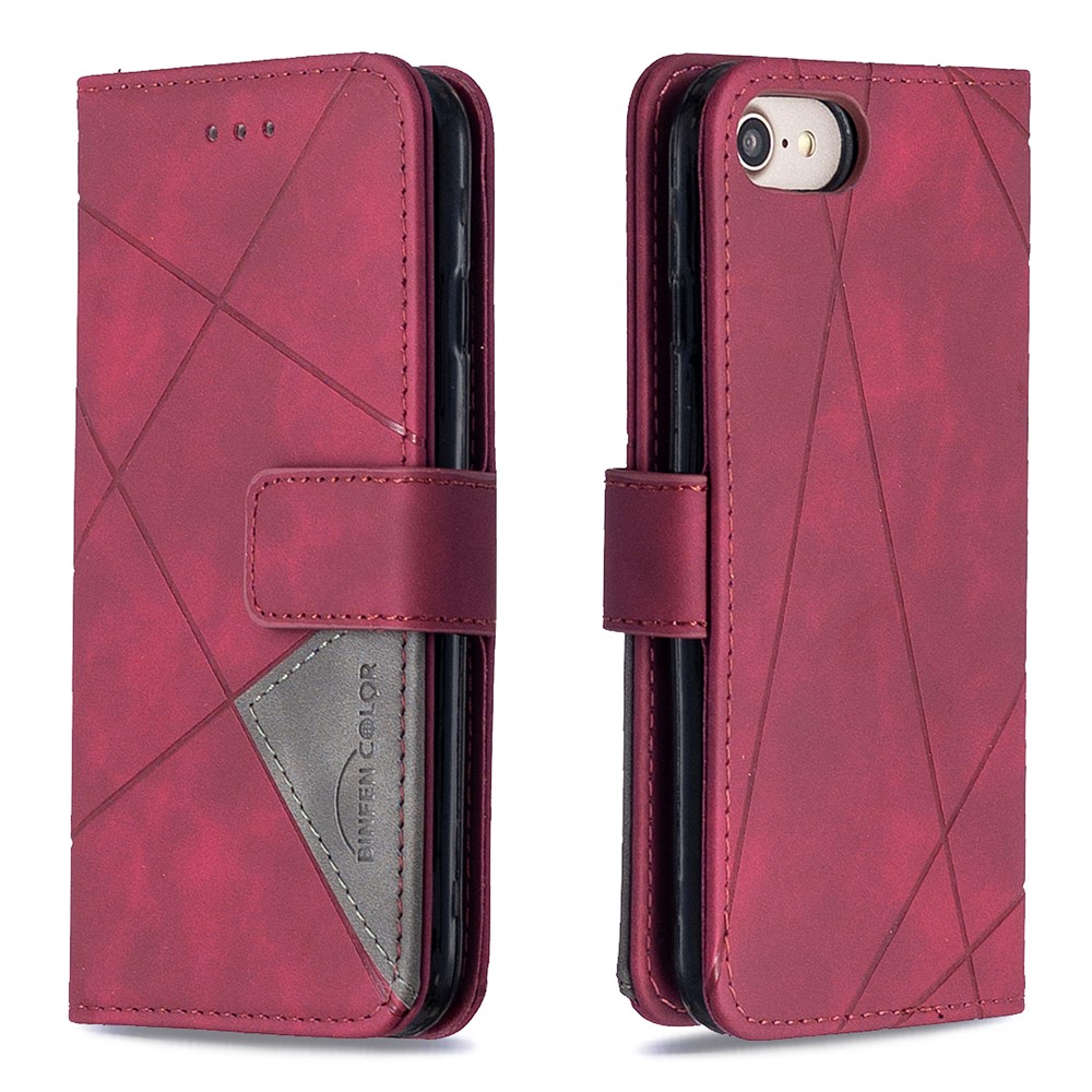 BF05 Geometric Texture Wallet Stand Leather Case for iPhone SE (2nd Generation)/8/7 4.7 inch - Wine Red-8