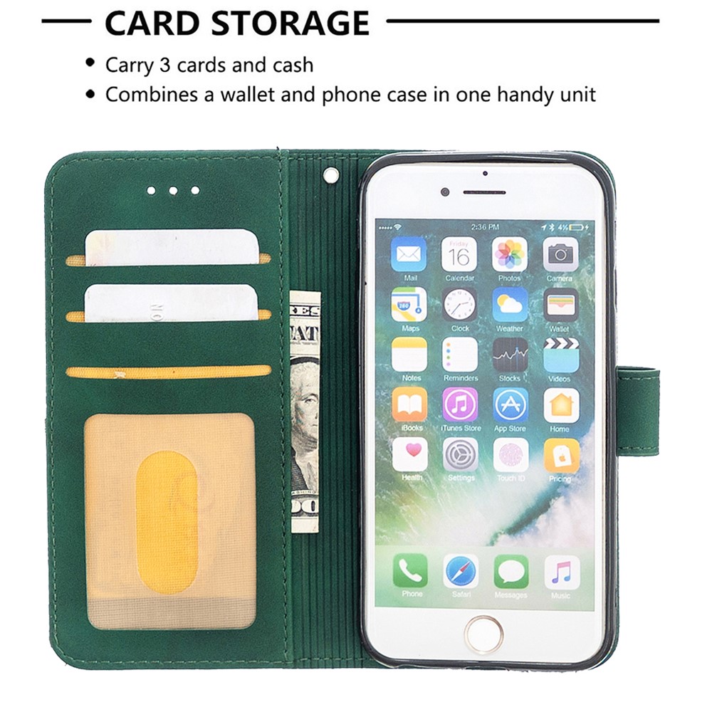 BF05 Geometric Texture Wallet Stand Leather Case for iPhone SE (2nd Generation)/8/7 4.7 inch - Green-3