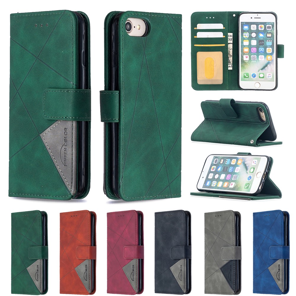 BF05 Geometric Texture Wallet Stand Leather Case for iPhone SE (2nd Generation)/8/7 4.7 inch - Green-9