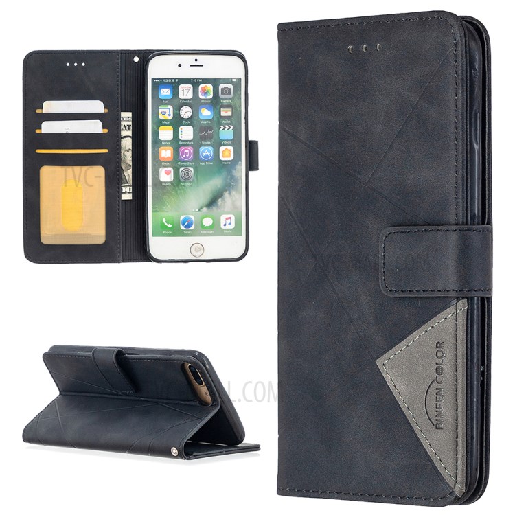 BF05 Geometric Texture Wallet Stand Flip Leather Case for iPhone 8 Plus/7 Plus 5.5 inch - Black-1