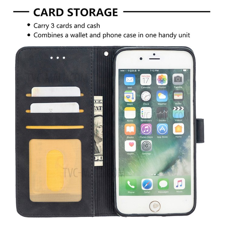 BF05 Geometric Texture Wallet Stand Flip Leather Case for iPhone 8 Plus/7 Plus 5.5 inch - Black-3