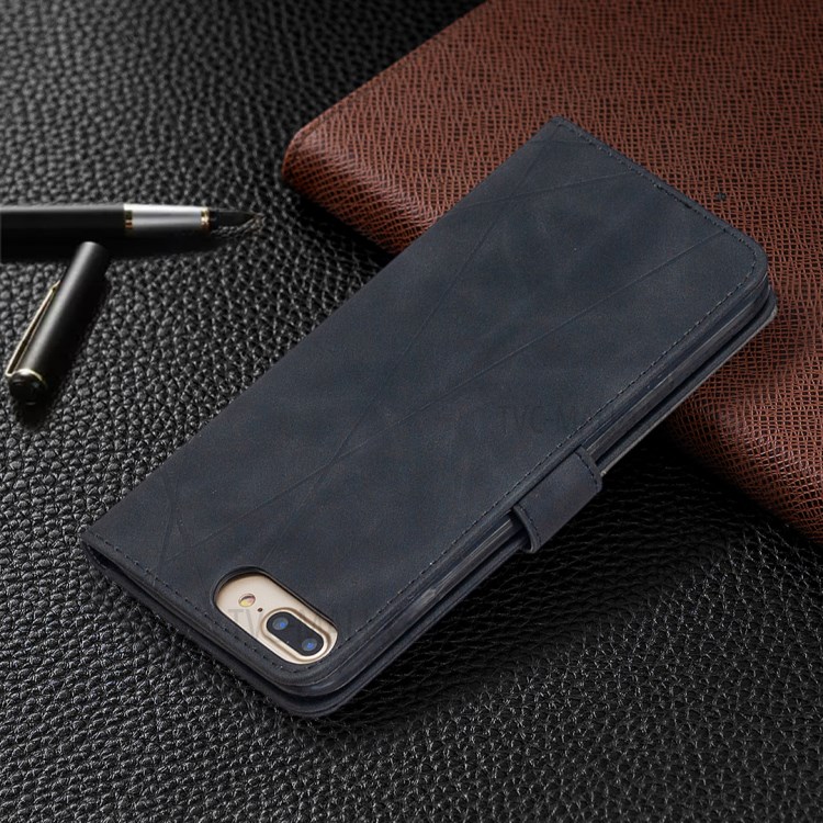 BF05 Geométrique Texture Portefeuille Stand Flip Leather Case Pour Iphone 8 Plus / 7 Plus 5,5 Pouces - le Noir