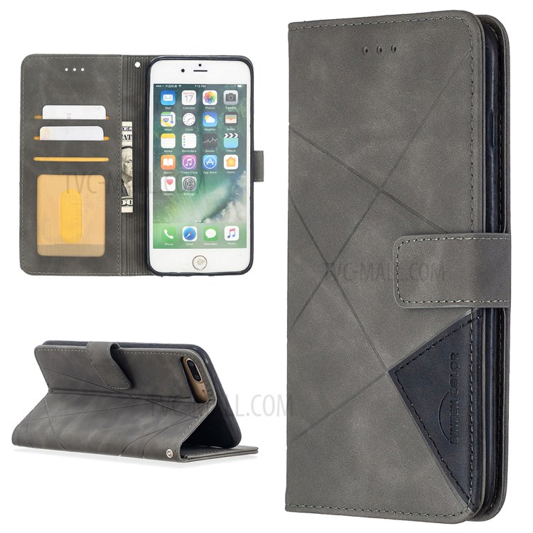 BF05 Geometric Texture Wallet Stand Flip Leather Case for iPhone 8 Plus/7 Plus 5.5 inch - Grey-1