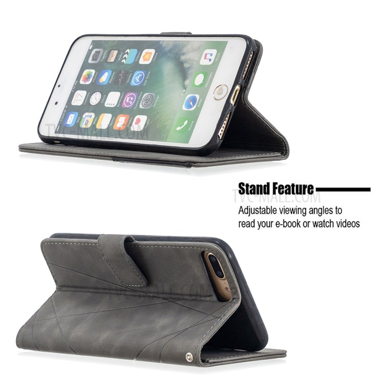 BF05 Geometric Texture Wallet Stand Flip Leather Case for iPhone 8 Plus/7 Plus 5.5 inch - Grey-2