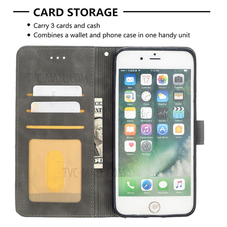 BF05 Geometric Texture Wallet Stand Flip Leather Case for iPhone 8 Plus/7 Plus 5.5 inch - Grey-3