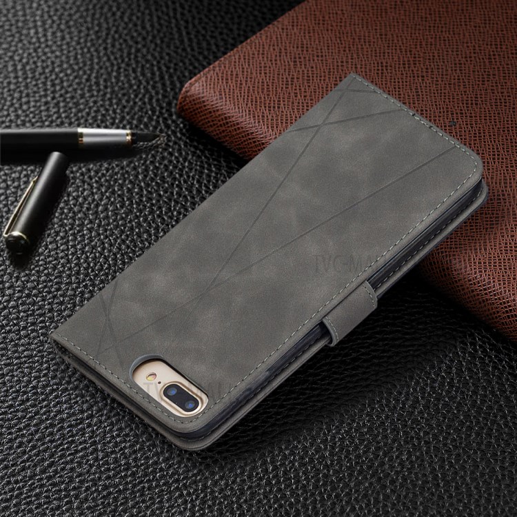 BF05 Geometric Texture Wallet Stand Flip Leather Case for iPhone 8 Plus/7 Plus 5.5 inch - Grey-5